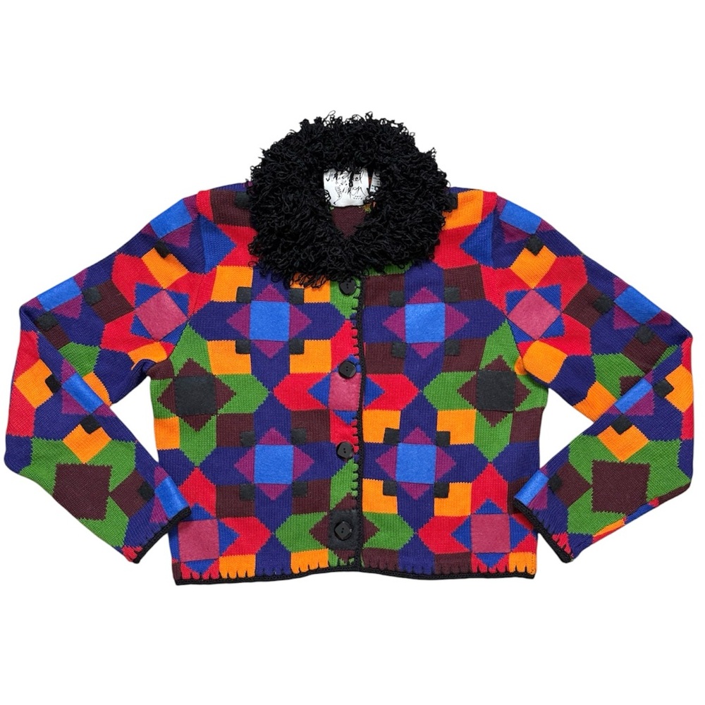 Vintage Michael Simon Cardigan Sweater Colorful Abstract Geometric M Medium